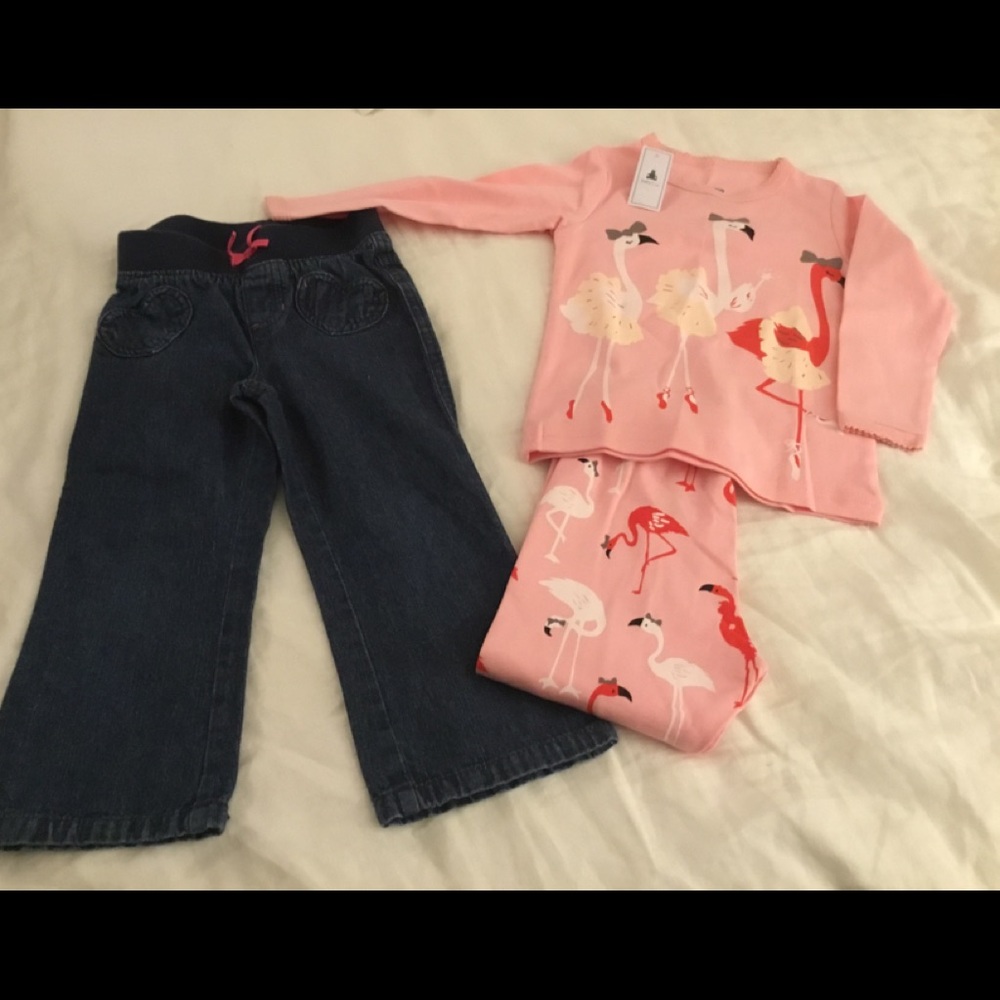 Heart shape pocket jeans and 100% cotton pajamas.